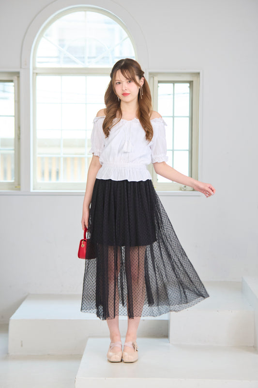 Dot Tulle Long Skirt